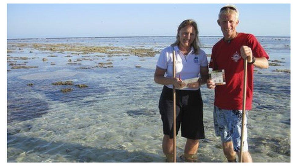 Ben Southall and a worker on Lady Elliot Island
