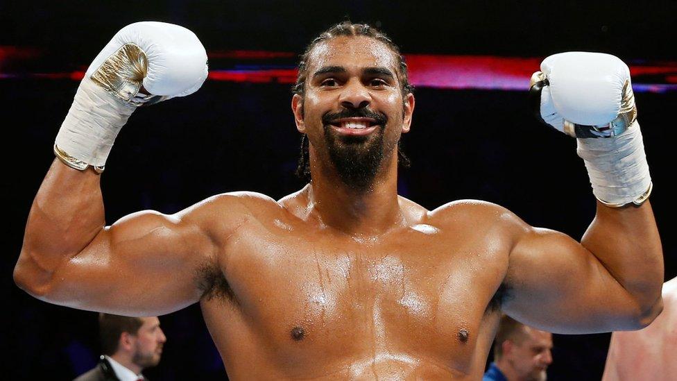 David Haye celebrates beating Arnold Gjergjaj in the second round of the Heavyweight contest at the O2 Arena, London. - 21 May 2016