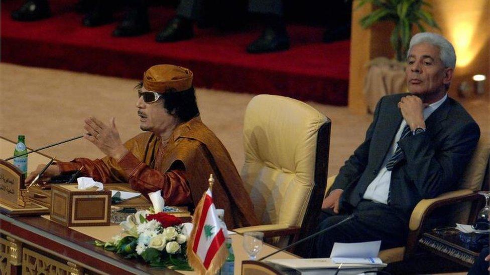 Moussa Kousa (right) pictured with Colonel Muammar Gaddafi in 2008