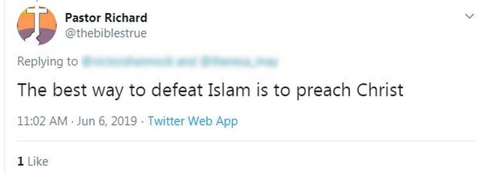 Tweet: The best way to defeat Islam is to preach Christ