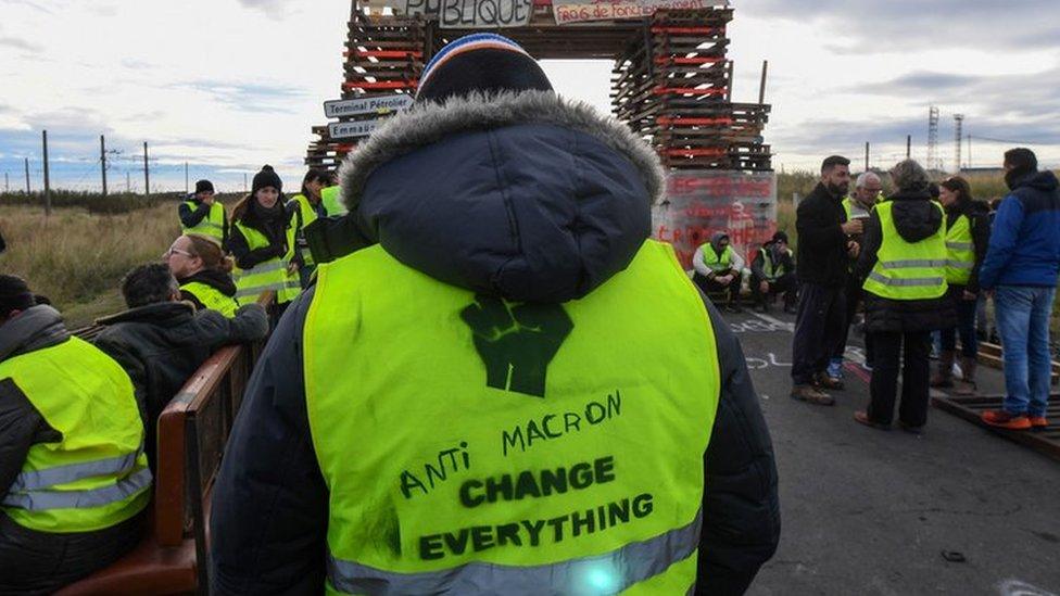 Protesters block a road in the south of France