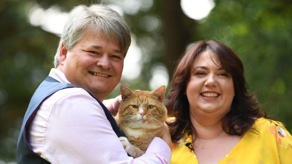 Andrew and Paula Hancock with Shortcake the cat