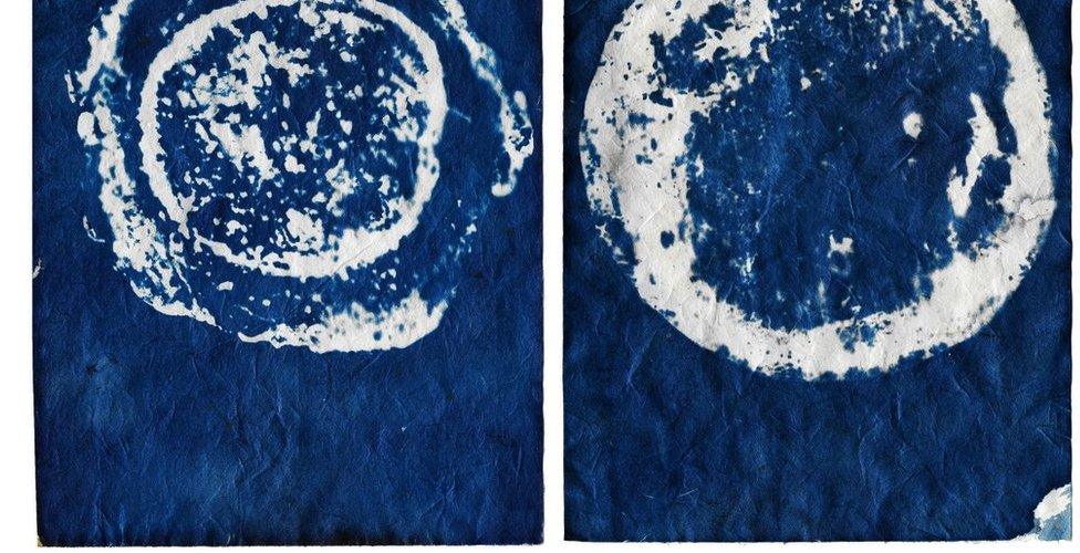 A cyanotype image by Marina Vitaglione showing an air pollution sample from a rooftop at King's College in London