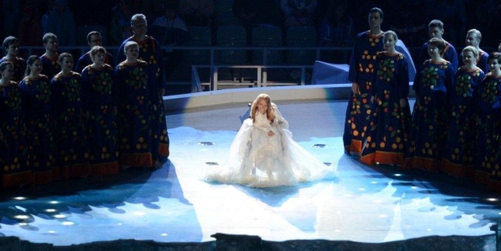 Yuliya Samoilova performing in the Fisht Olympic Stadium during the opening ceremony of the 2014 Winter Paralympic Games in the Black Sea resort of Sochi.