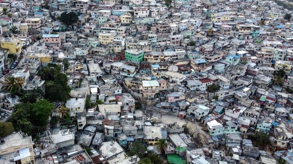 Aerial view of the high density of houses in the neighbourhood of Jalousie in Port-au-Prince