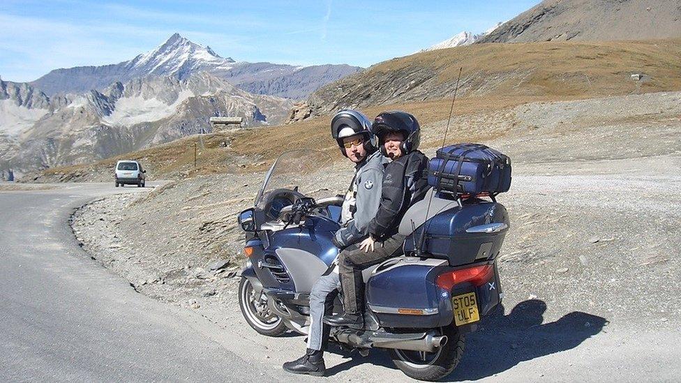 Karen and husband Stuart on a motorbiking holiday across Europe