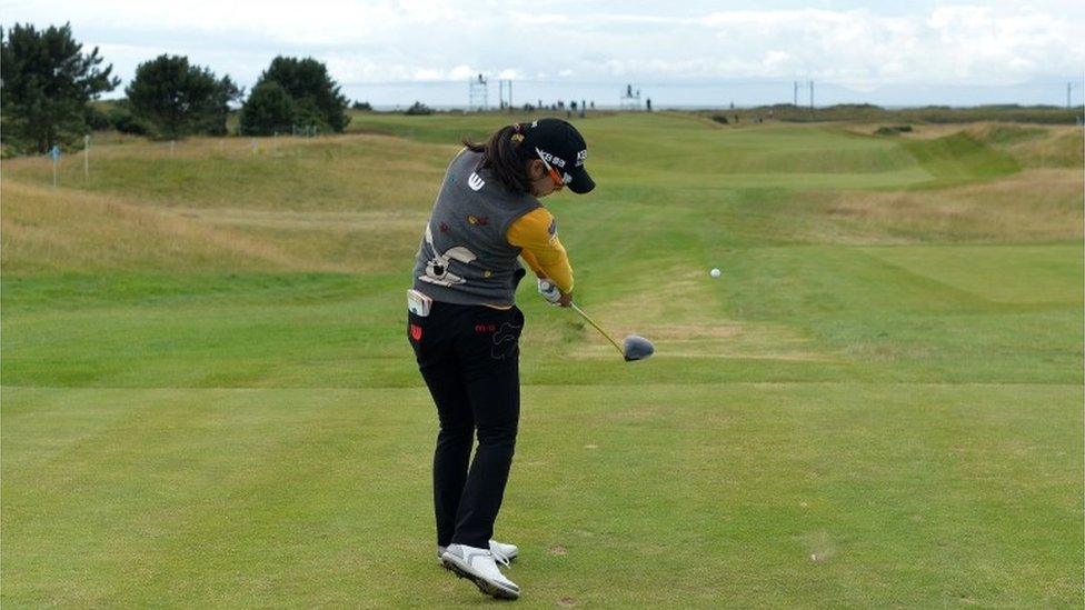 Mi Hyang Lee of Korea playing the final day of the Aberdeen Asset Management Ladies Scottish Open at Dundonald Links