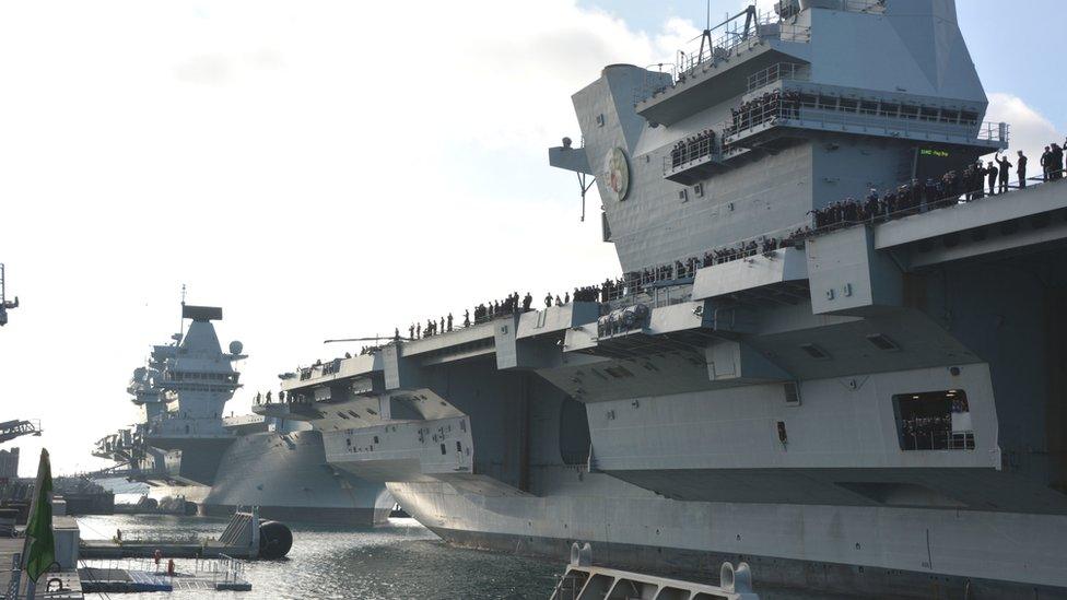 HMS Queen Elizabeth (right) alongside HMS Prince of Wales