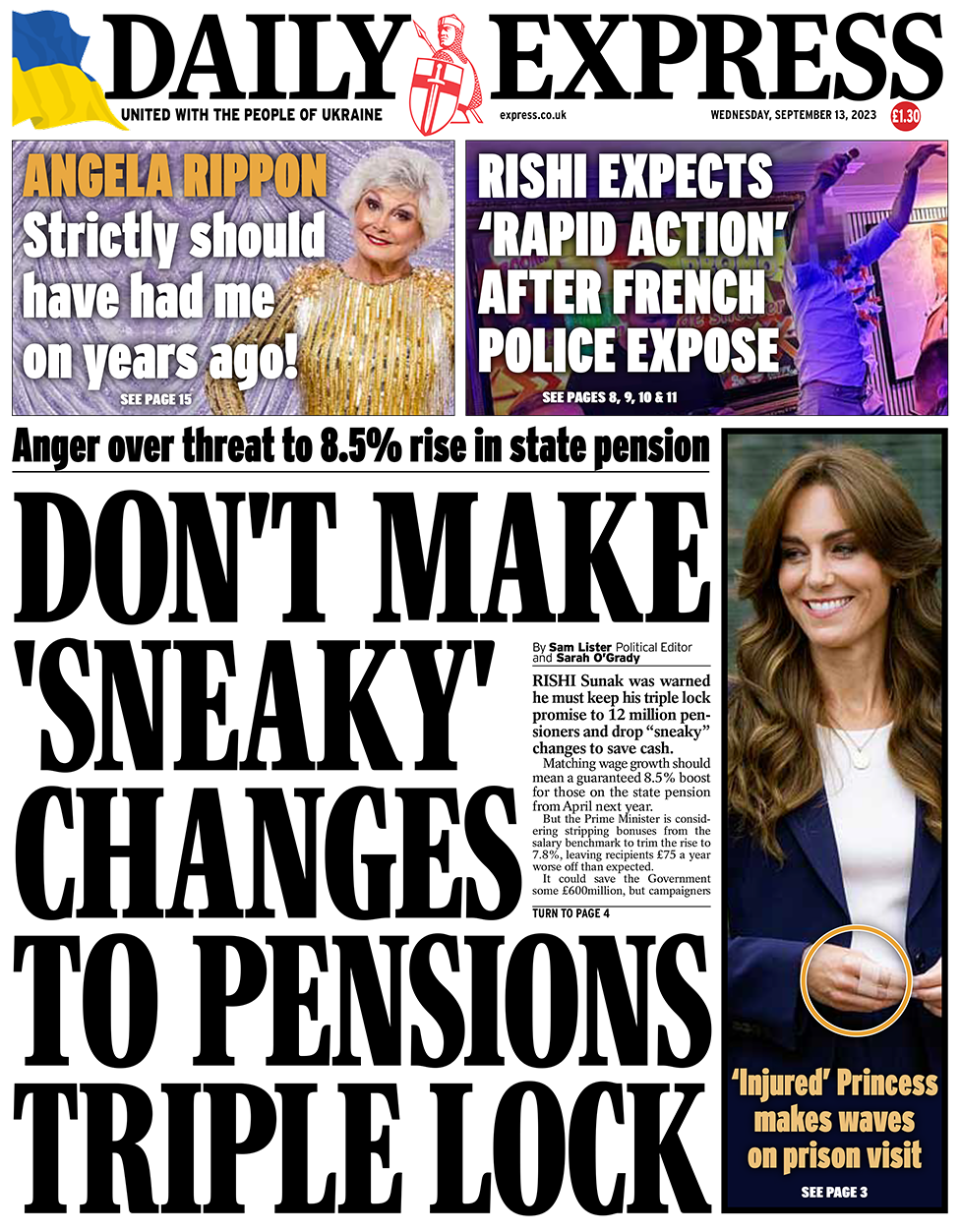 Front page of the Daily Express