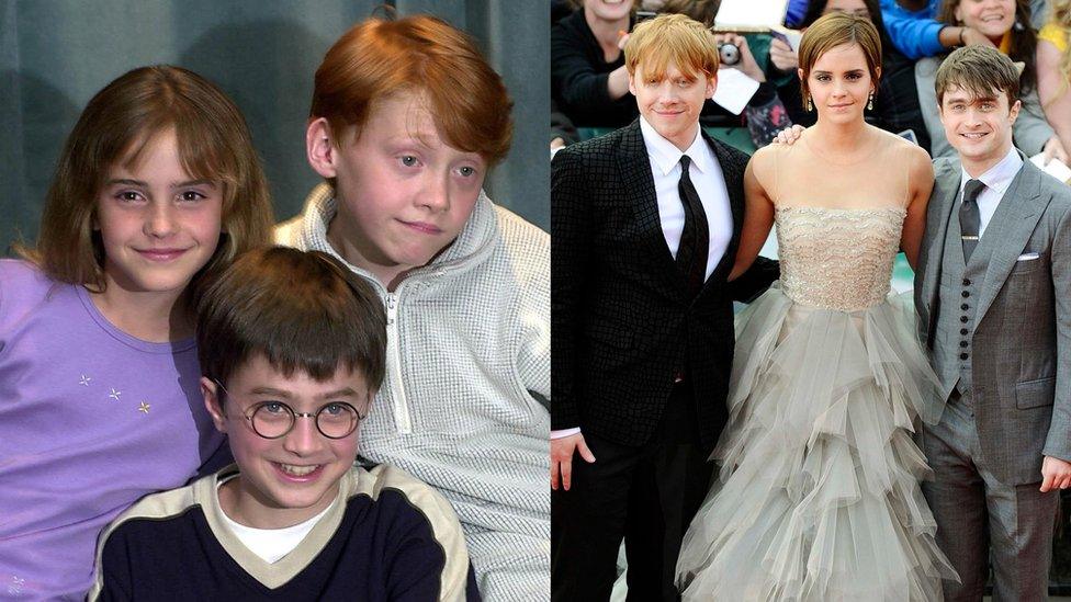 Stars of the Harry Potter films in 2000 and 2011.