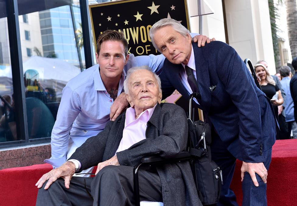 Cameron Douglas, Kirk Douglas and Michael Douglas attend the ceremony honouring Michael Douglas with star on the Hollywood Walk of Fame