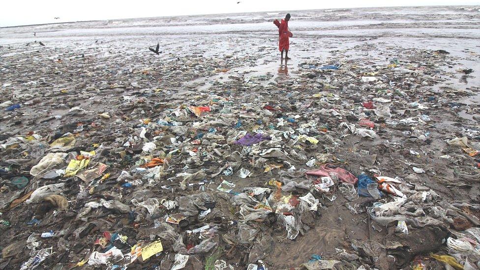 Plastic on a beach in India