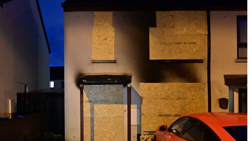 boarded up house in Holywood county down after petrol bomb attack