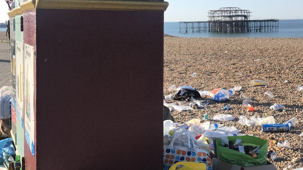 Rubbish on Brighton beach