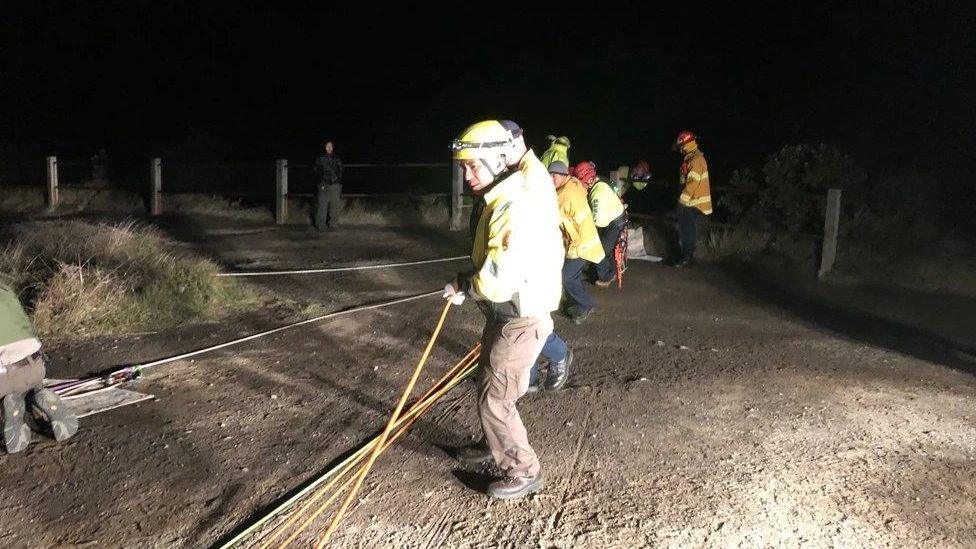 Rescuers abseiled into the volcano to rescue the man