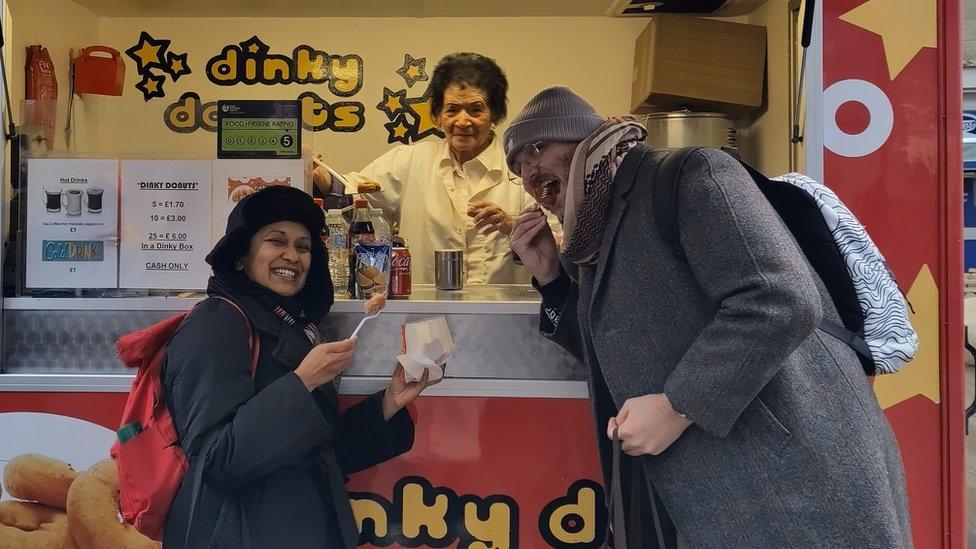 Radhika Aggarwal, Alex Levine and Lina Ognissanti, at her Dinky Donuts food stall