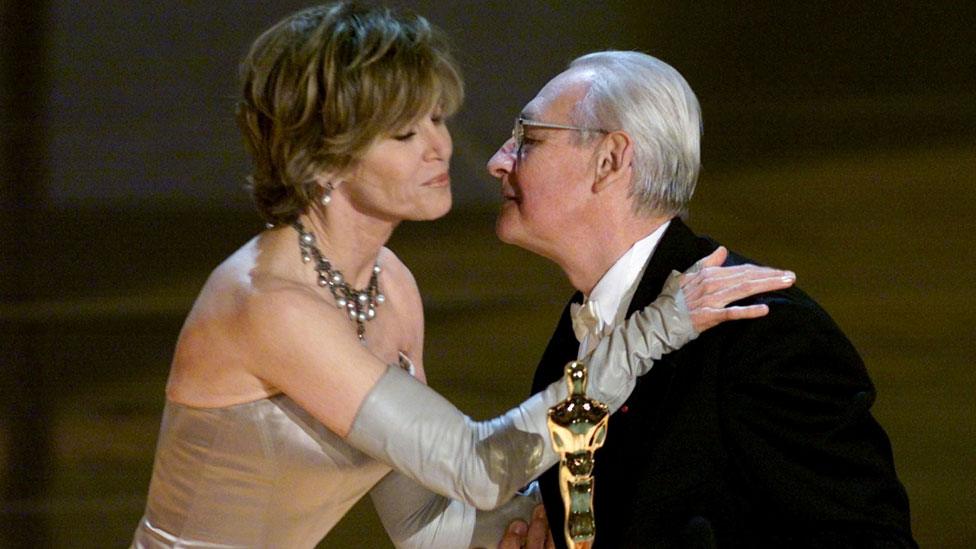 Andrzej Wajda with Jane Fonda at the 2000 Academy Awards