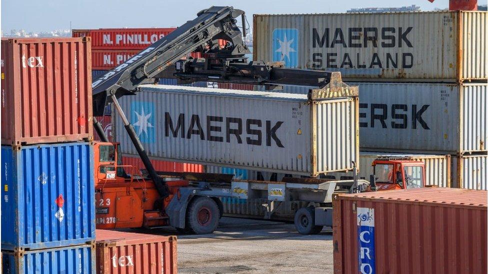 Maersk containers in Port of Lisbon