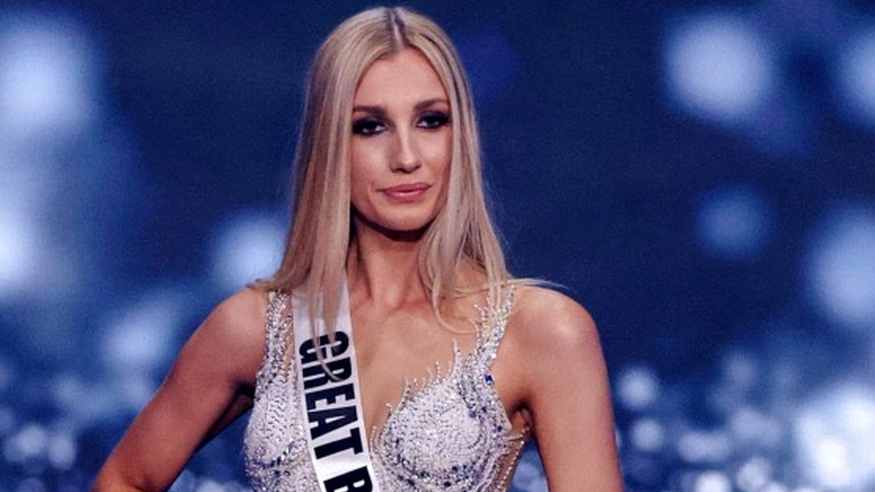 Miss Great Britain, Emma Collingridge on stage during the preliminary stage of the 70th Miss Universe pageant in Israel.