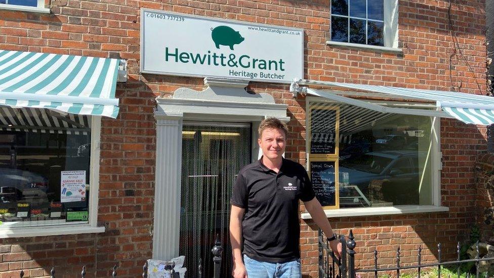 Butcher Tom Grant outside his shop