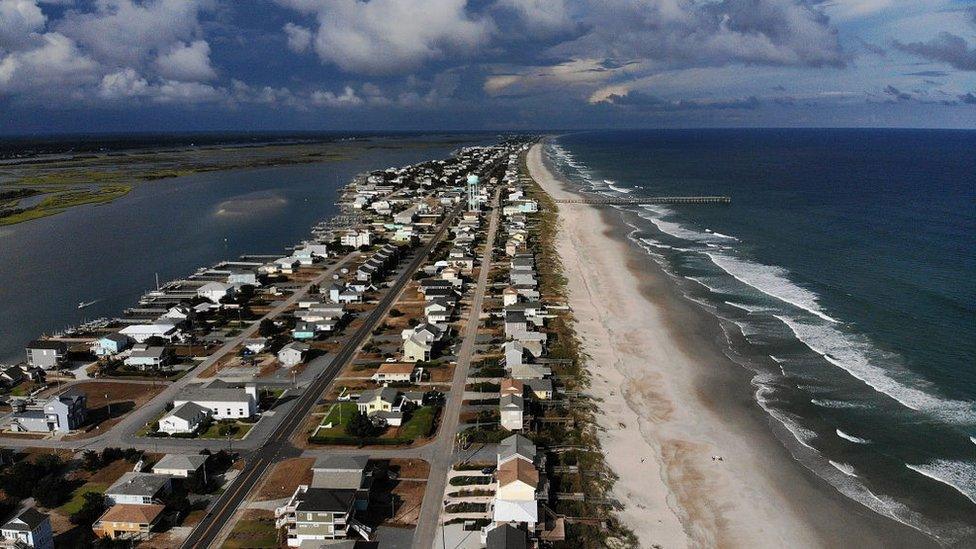 The barrier islands of the Carolina coastline are only several meters-wide in place