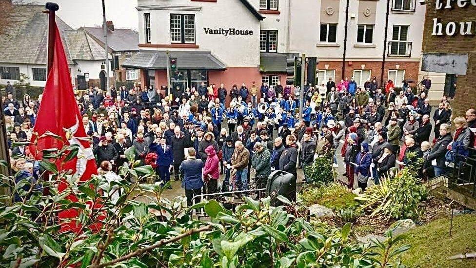 Crowds gathered at Onchan war memorial