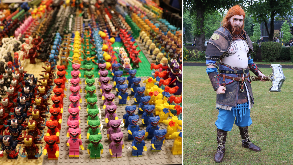 Cameron Crawford dressed as Thor, lego minatures