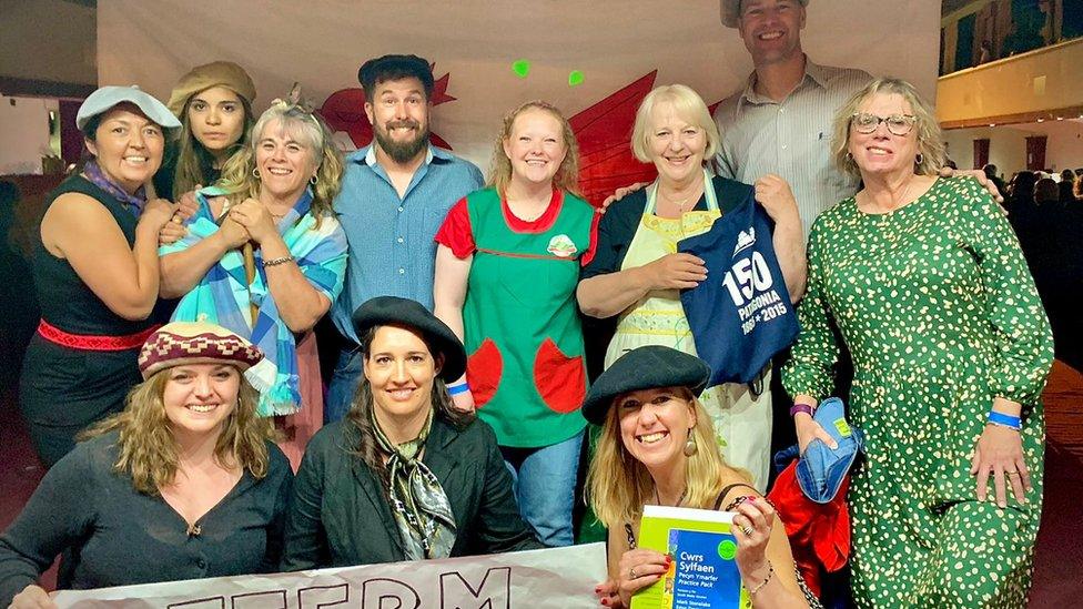 A celebration of the Eisteddfod del Chubut - the school is competing in the Can actol - with teachers wearing Welsh traditional clothing