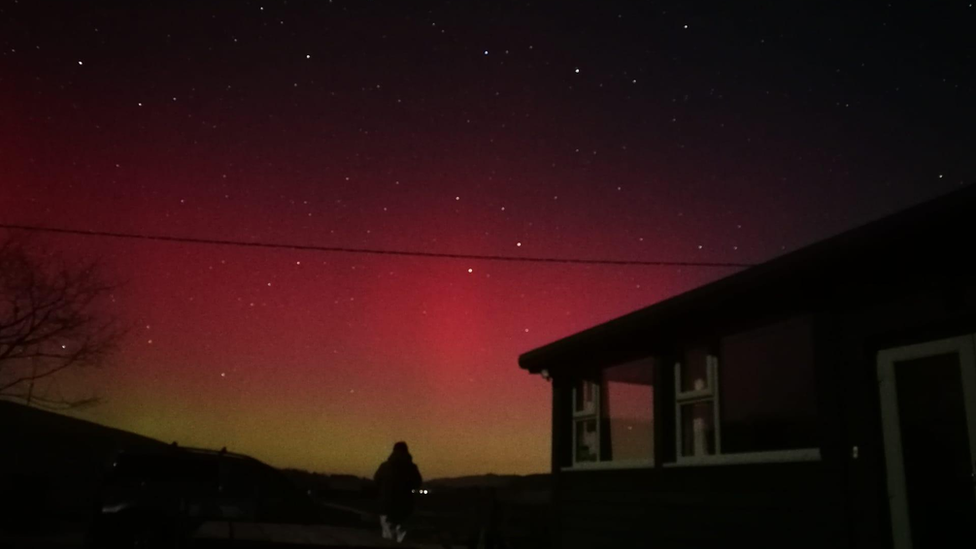 red and green on the horizon at Staylittle in Powys