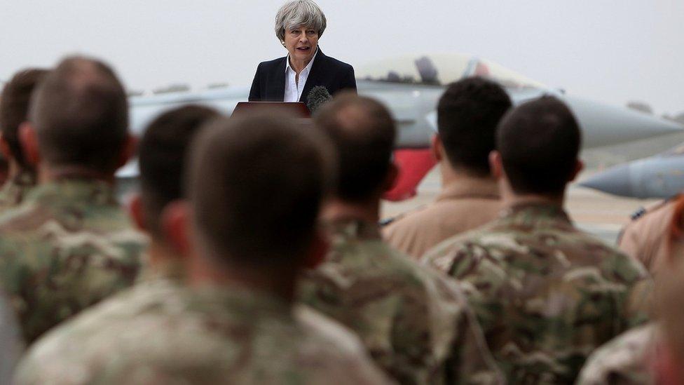 Theresa May addresses troops in Cyprus on 22 December 2017