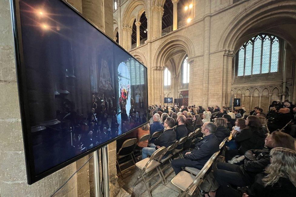 The screening of the funeral service