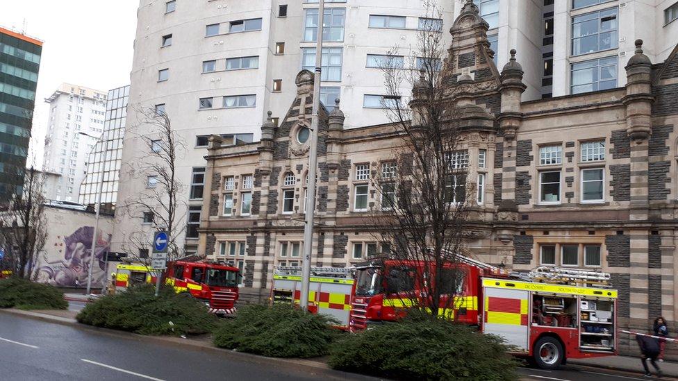 Fire engines outside Altolusso building