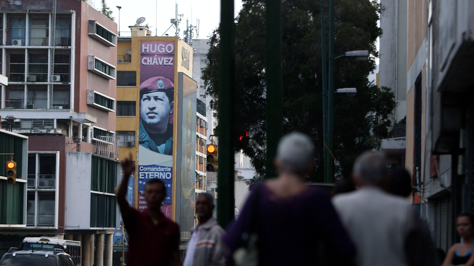 Hugo Chavez poster in Caracas, Venezuela