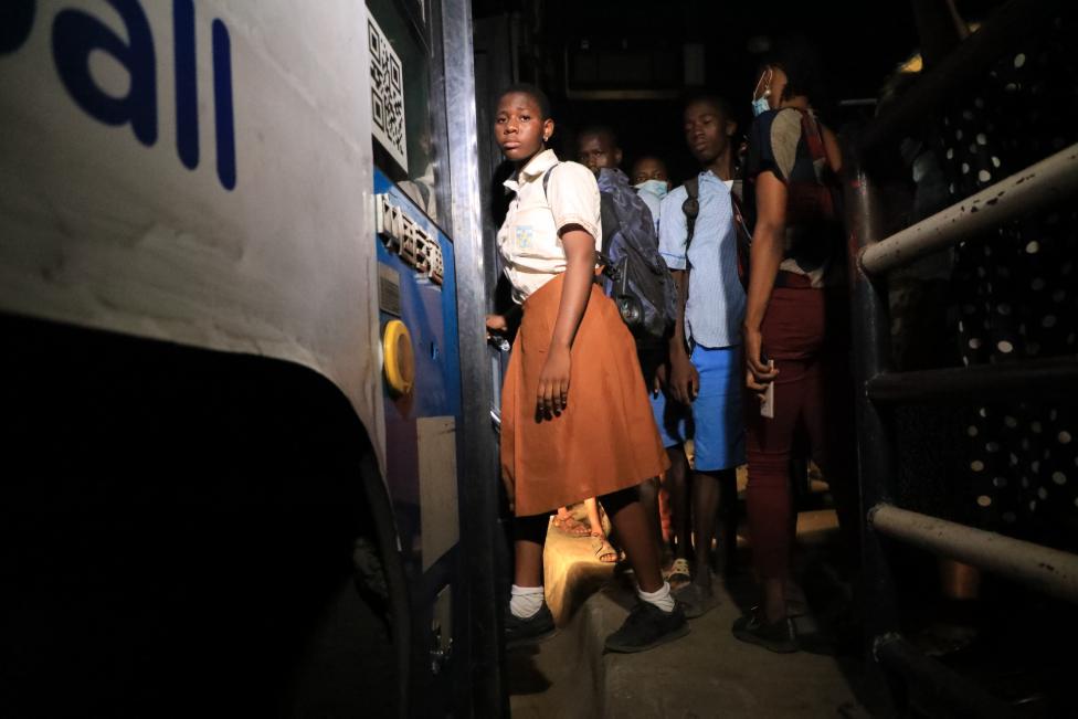 Students about to enter a bus