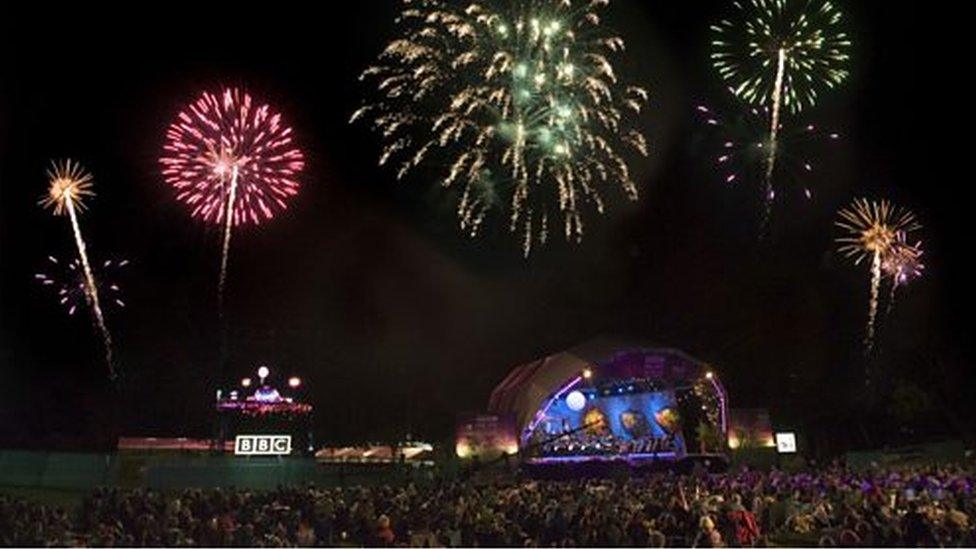 Fireworks going off at 鶹ҳ Proms in the Park in Swansea