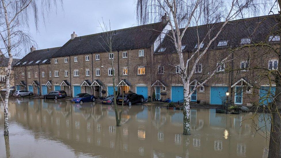 Flood water outside houses