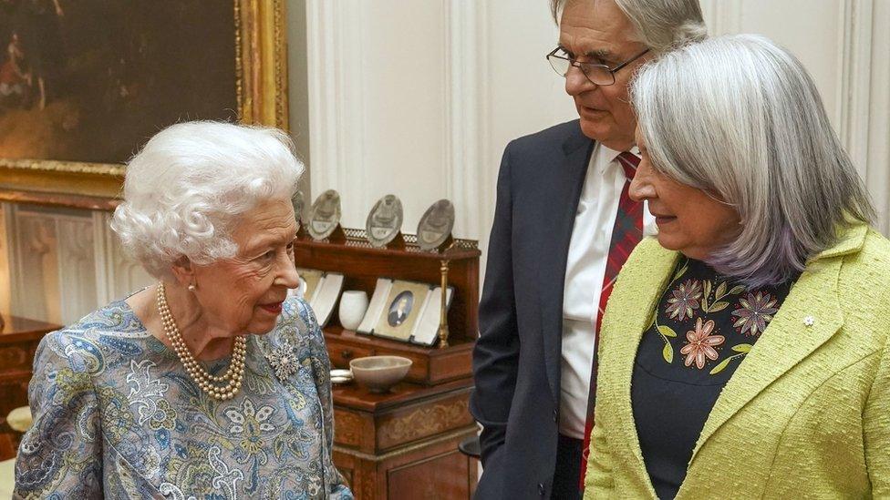 The Queen with Mary Simon and husband Whit Fraser