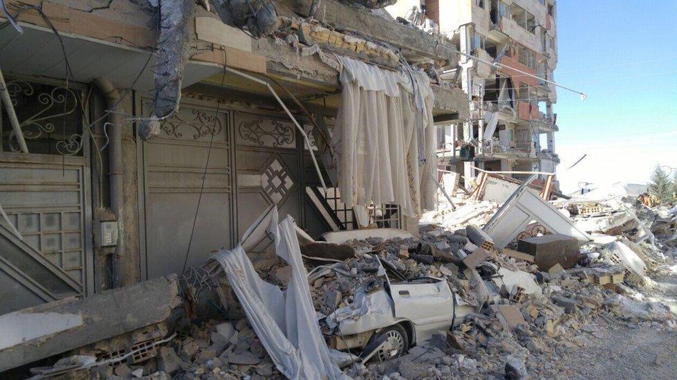 Destroyed building in Iran earthquake