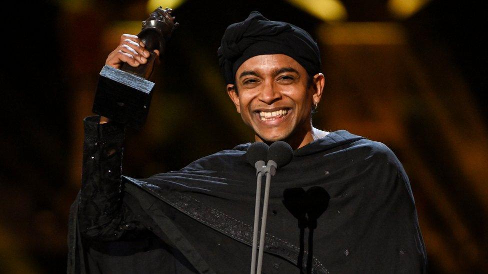 Hiran Abeysekera, winner of the best actor award for Life of Pi at the Olivier Awards in the Royal Opera House in London