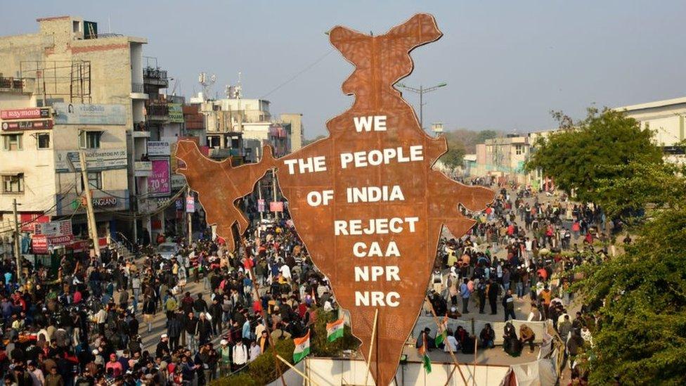 Indian people protest against the controversial Citizenship Amendment Act (CAA), the National Register of Citizens (NRC) and the National Population Register (NRP) in Shaheen bagh area of New Delhi, India on 02 February 2020.