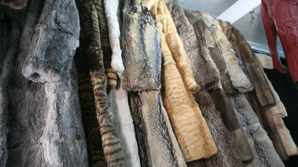 Fur coats on rail