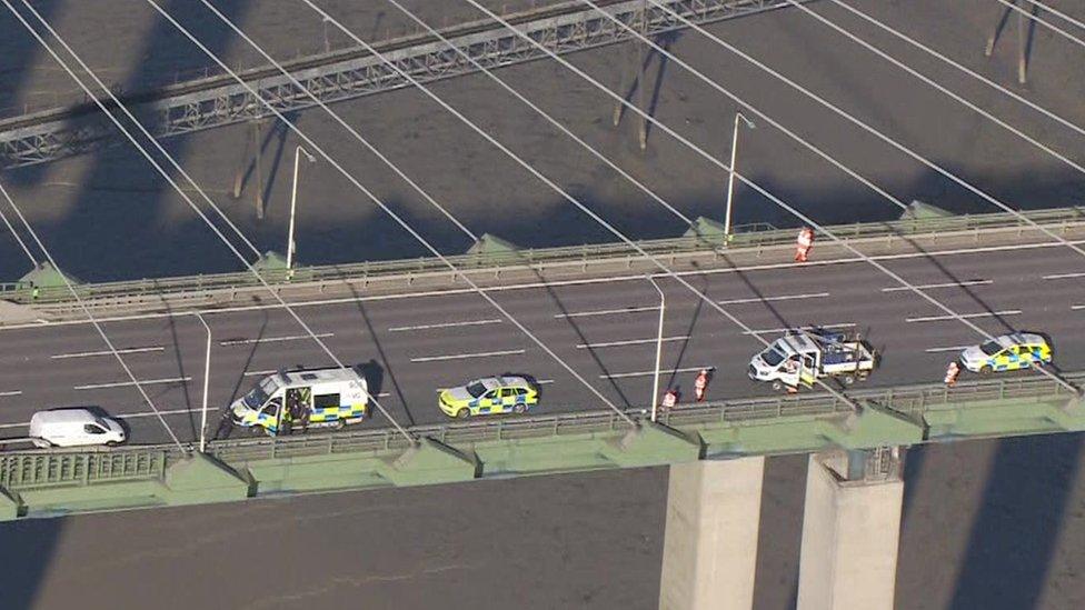 Essex Police vehicles on the Queen Elizabeth II bridge