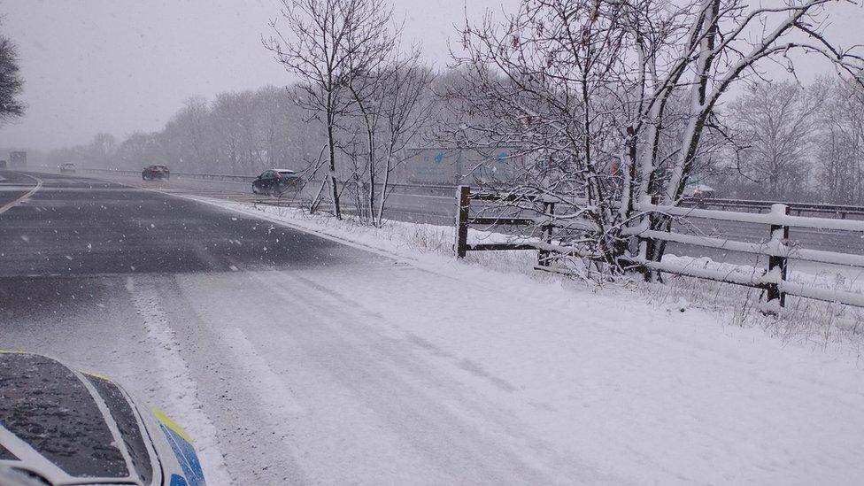 Snow on the roads in Leicestershire