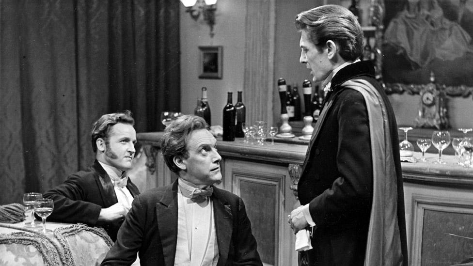 Nicholas Parsons as Taffy, Graham Crowden as Sandy and Eric Lander as Billy in Trilby in 1959