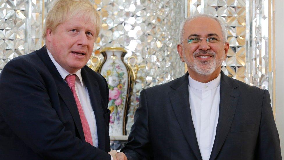 The foreign secretary Boris Johnson with his Iranian counterpart Javad Zarif,