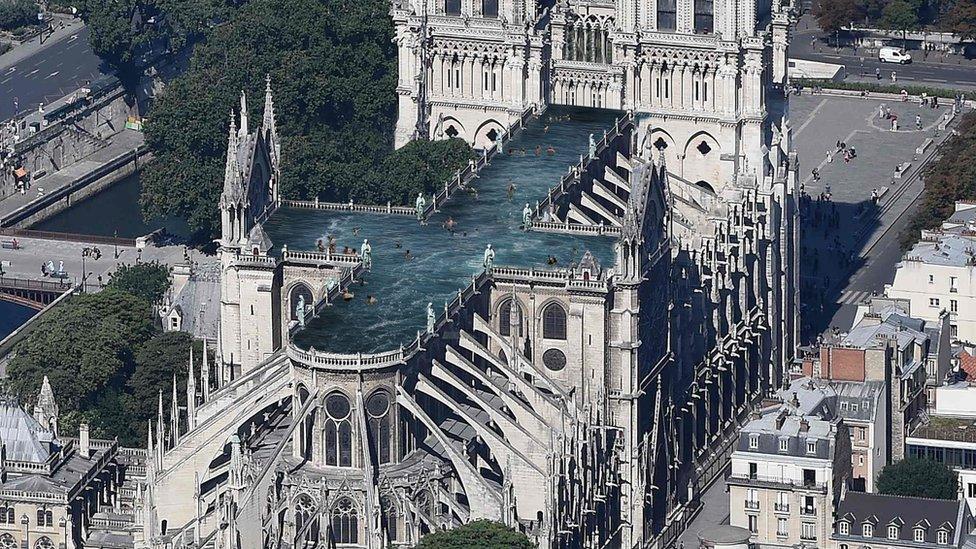 Notre Dame Cathedral with a rooftop pool