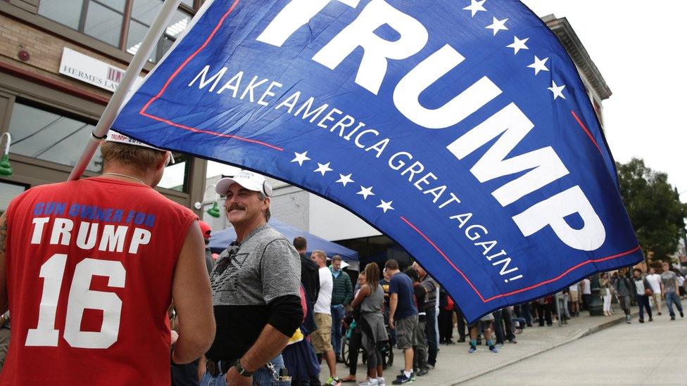 Supporters line up to see Republican presidential nominee Donald Trump