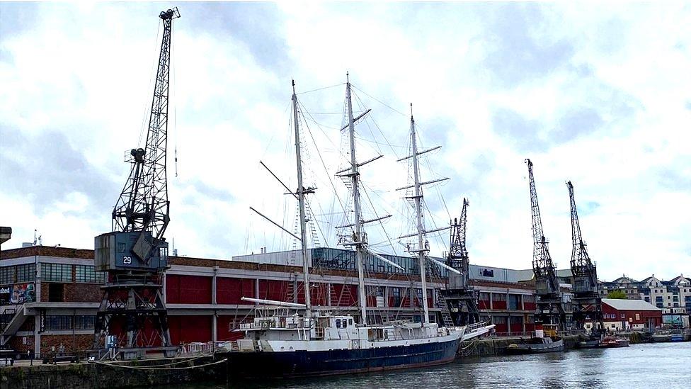 The four cranes seen outside Bristol's M Shed museum