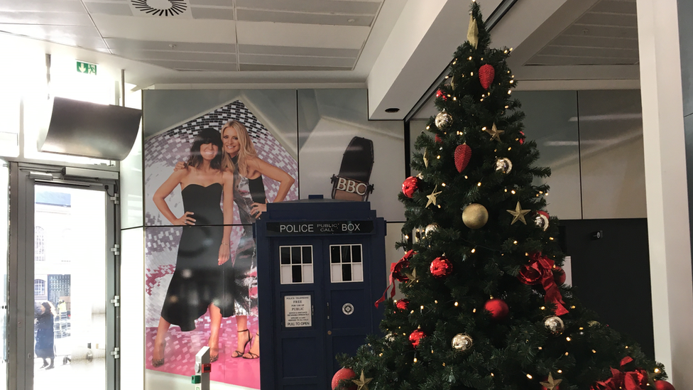 An artificial tree inside the BBC's Broadcasting House foyer