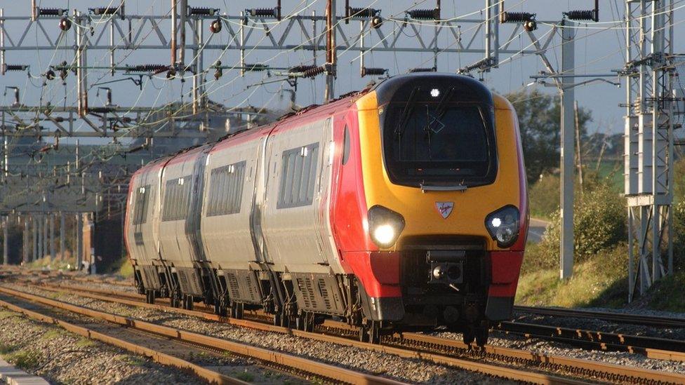 A CrossCountry train travelling on the tracks